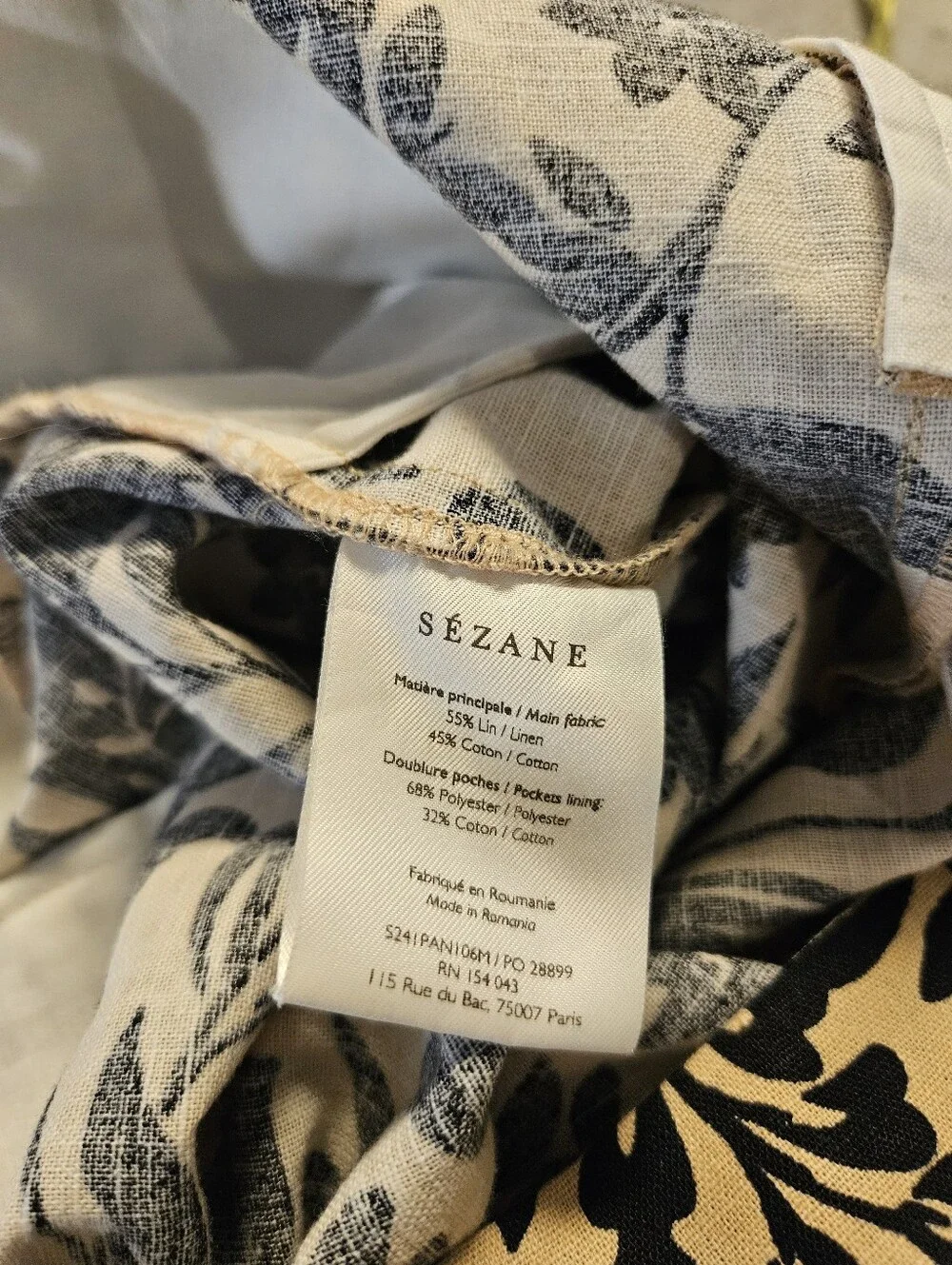 Sezane Martin Crop Nora Print Trousers Linen Blend Floral Pants Size 8